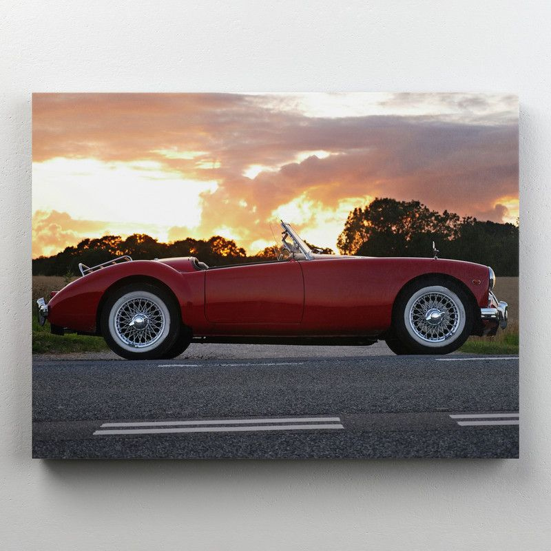 Интерьерная картина на холсте "Красный ретро автомобиль на закате - MG MGA" на подрамнике 100x75 см  #1