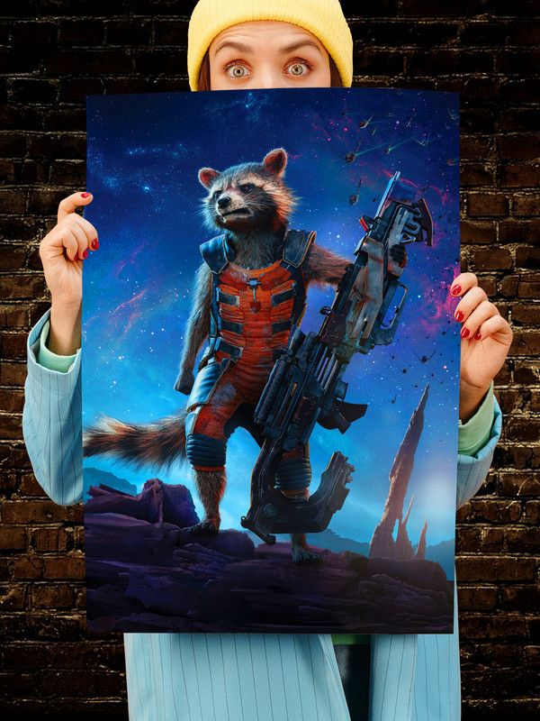 Постер интерьерный Енот Ракета, 70х46 см. Матовый яркий. Стражи Галактики Guardians of the Galaxy  #1