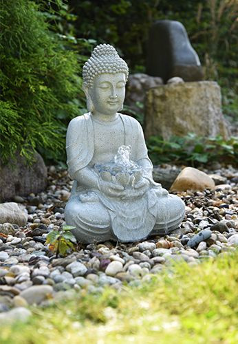 Фигура для фонтана в пруду "Будда с серым цветком", цвет песчаника, Heissner, Германия  #1