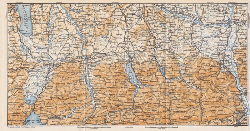 Географическая карта антикварная. Германия. Город Розенхайм и его окрестности и долина реки Изар. Смешанная #1