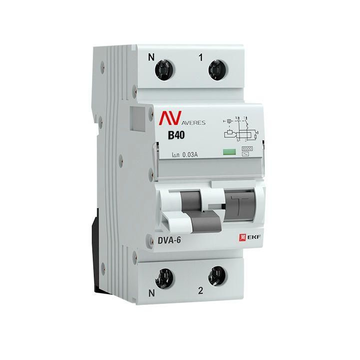 Выключатель автоматический дифференциального тока 2п (1P+N) C 40А 30мА тип AC 6кА DVA-6 Averes EKF rcbo6-1pn-40C-30-ac-av #1