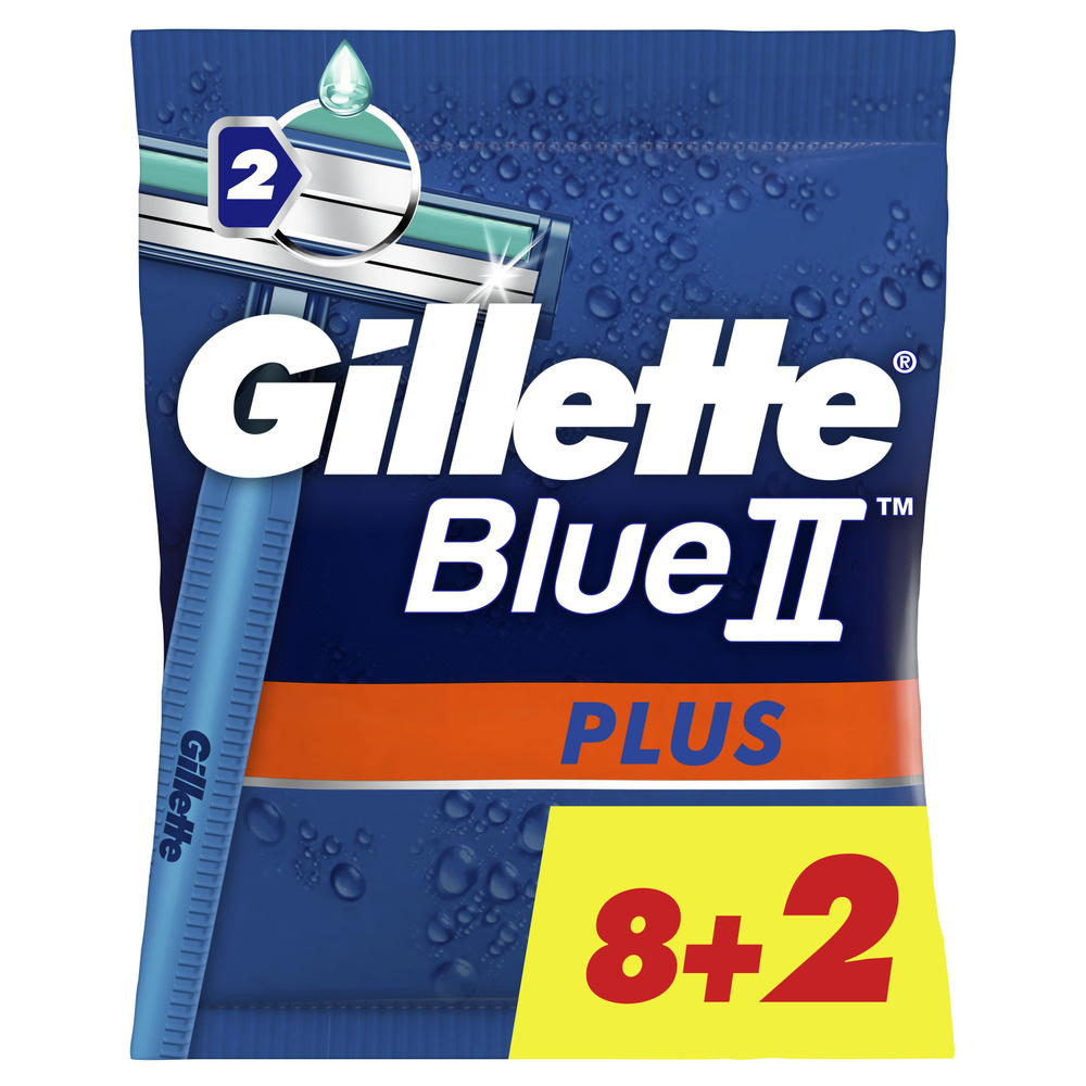 Gillette Одноразовые Мужские Бритвы Blue2 Plus, с 2 лезвиями, 10, фиксированная головка  #1