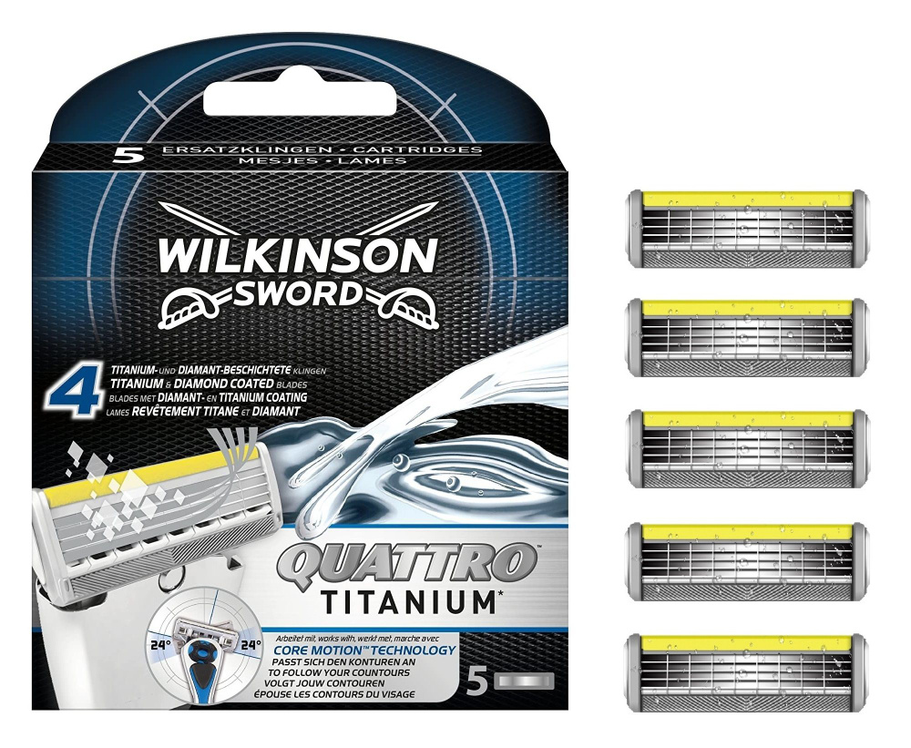 Сменные кассеты для мужской бритвы Wilkinson Sword Quattro Titanium Core Motion / Сменные кассеты для #1