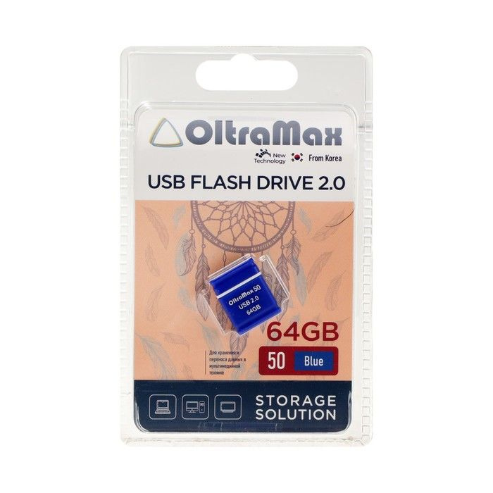 Флешка OltraMax 50, 64 Гб, USB2.0, чт до 15 Мб/с, зап до 8 Мб/с, синяя #1