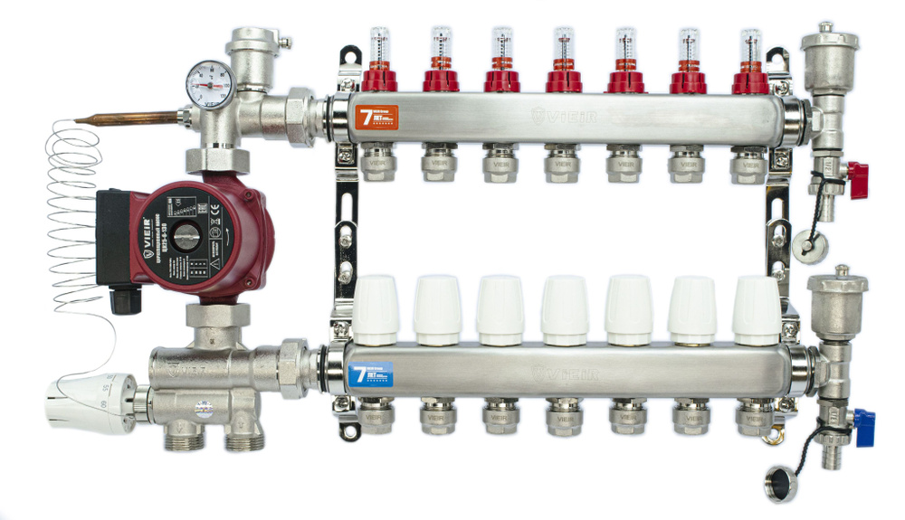 Комплект для теплого пола на 7 выходов (Коллектор VR113-7AKN на 7 контуров, Насос циркуляционный , Евроконусы, #1