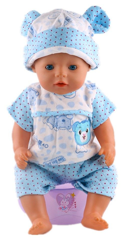 Одежда для кукол 38-43 см. Костюм (кофточка, бриджи, шапочка) голубой  #1