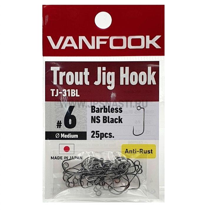 Крючки одинарные Vanfook Trout Jig Hook TJ-31BL, NS Black, #6 #1