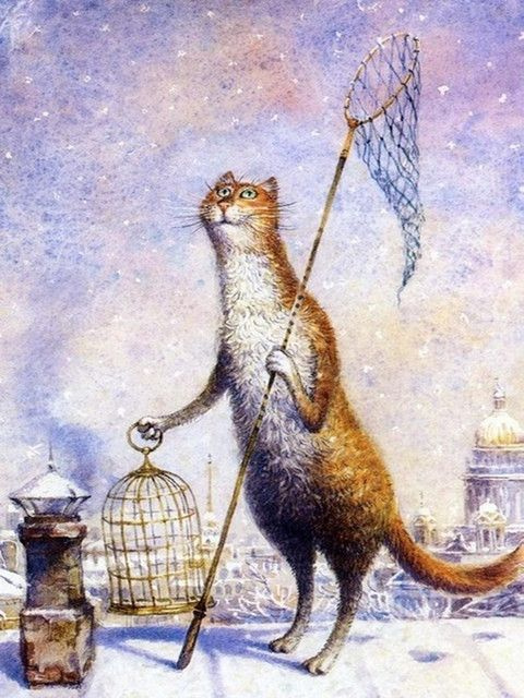 Картина по номерам на холсте 40*50 см "Питерский кот с сачком" раскраска на подрамнике  #1