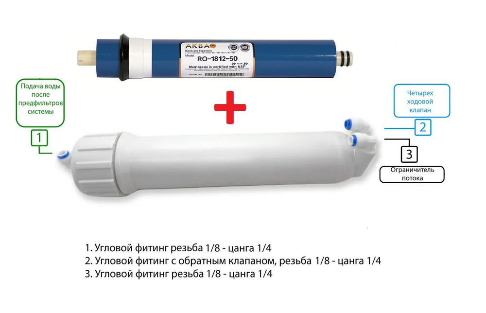 Корпус мембраны для обратного осмоса 1812 2012 с фитингами и мембраной AQUA RO-1812-50  #1
