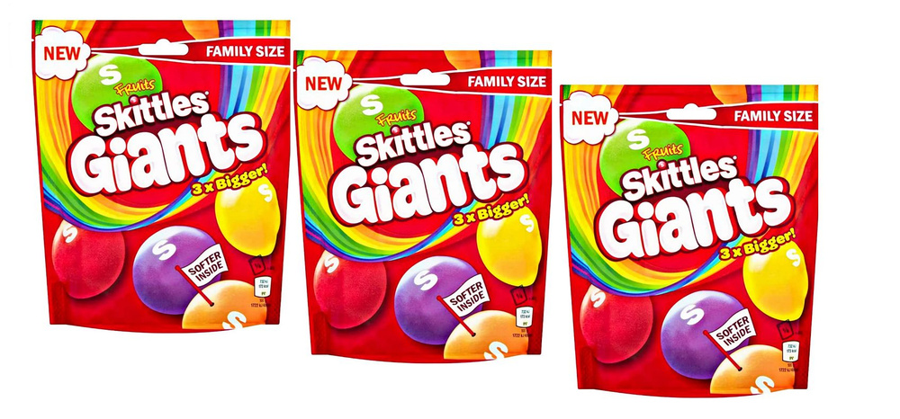 Конфеты жевательные "Skittles" Gigants (Fruits),( 3 шт. х 132 гр.) #1