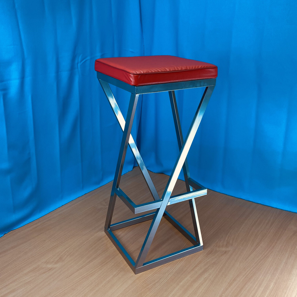 Барный стул без спинки Лофт с мягким сиденьем, кожа красная, каркас серый металлик (высота сиденья 85 #1
