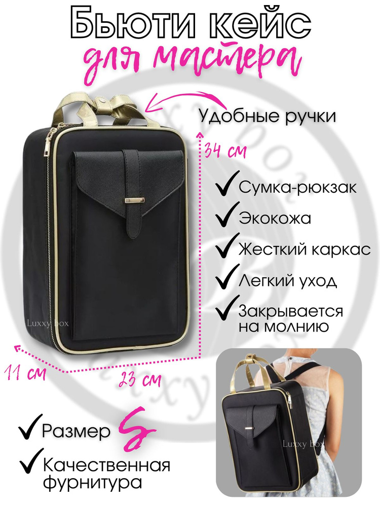 Чемодан-рюкзак для визажиста/Бьюти кейс для косметики/Сумка женская черная  #1