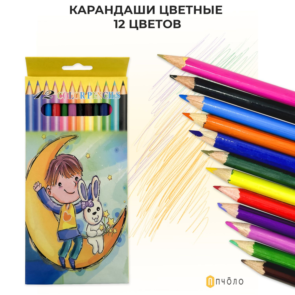 Набор карандашей, ПЧОЛО, Карандаши цветные, 12 цветов "COLOR PENCILS", желтый  #1