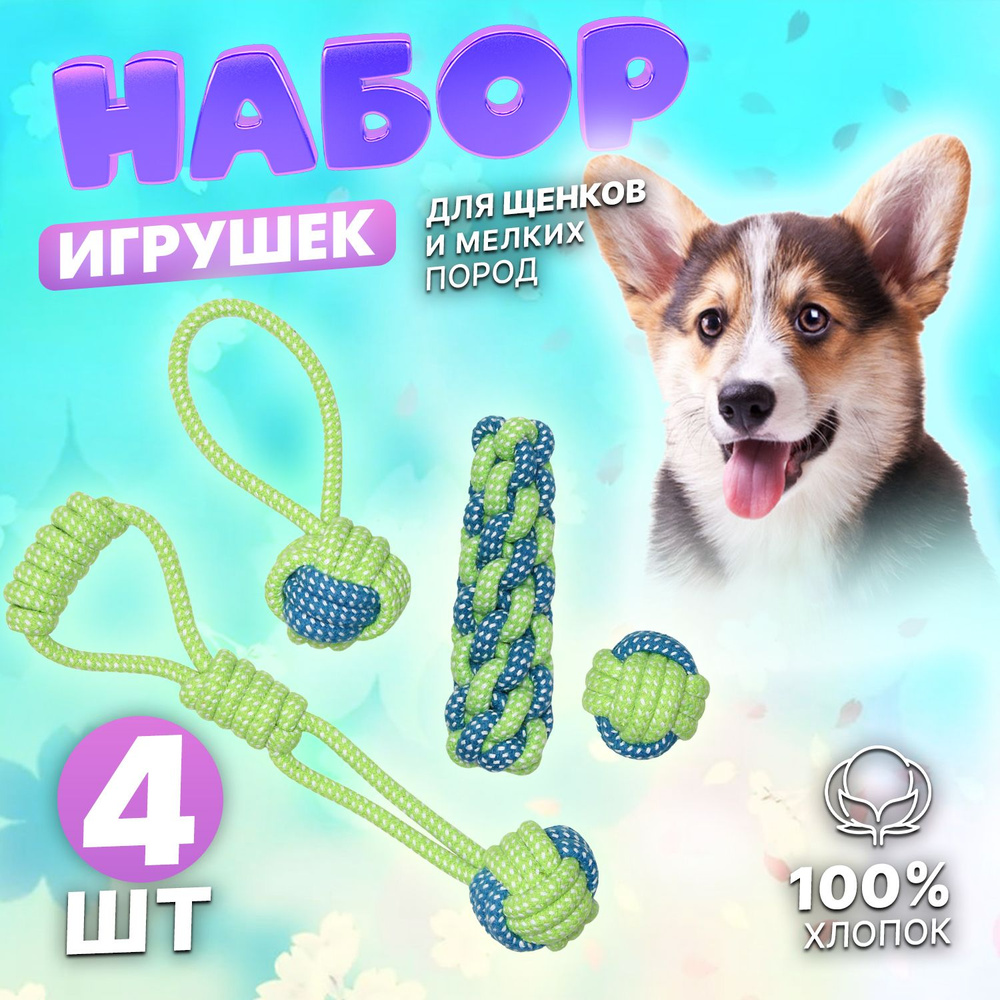 Набор игрушек для щенков и мелких пород собак 4 предмета  #1