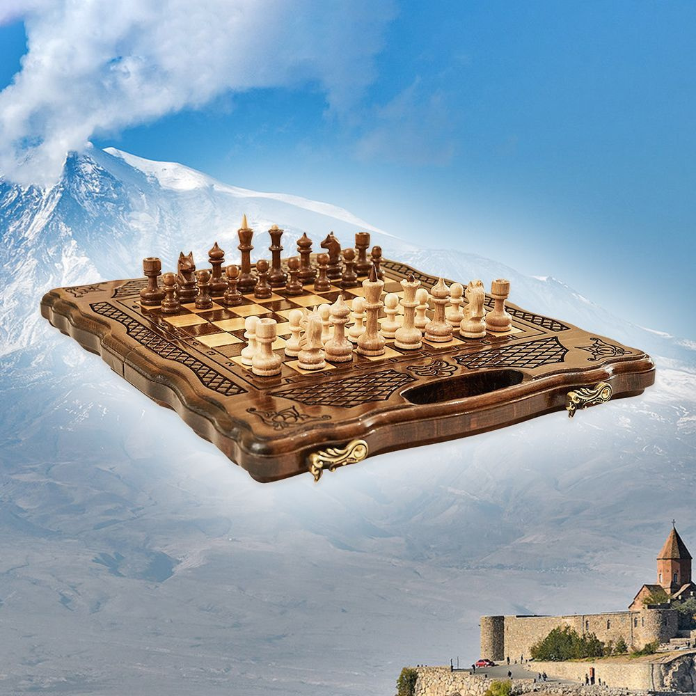 Нарды и шахматы подарочные Восточный узор 30 х 36 см бук Армения  #1