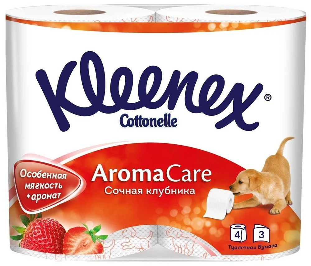 Kleenex туалетная бумага с ароматом клубники 3 слоя, 4 рулона  #1