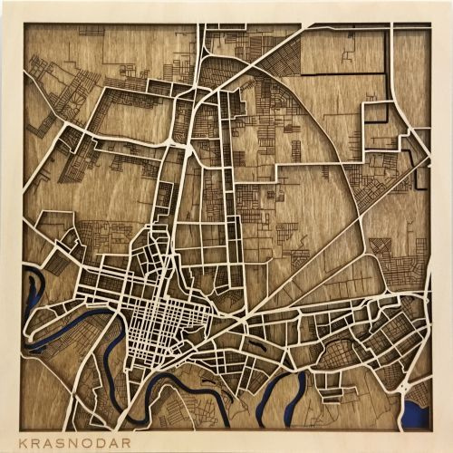 Краснодар. Деревянная интерьерная 3D карта города Краснодар 25х25 см, размер S  #1