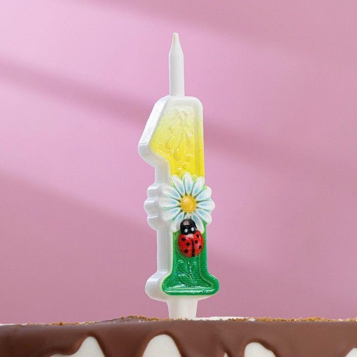 Свечи для торта Омский свечной завод "Ромашки" цифра "1", разноцветный  #1