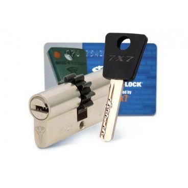 Цилиндровый механизм MUL-T-LOCK 7Х7 L71 Ш 31-40 ключ-ключ никель с шестеренкой  #1