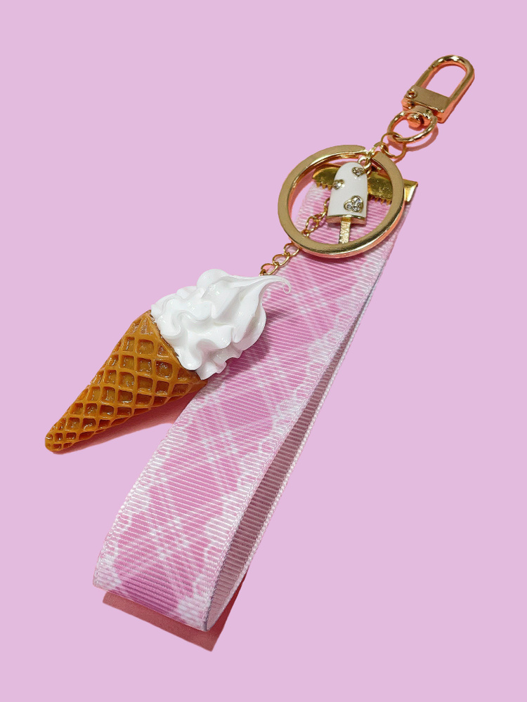 Брелок мороженое с розовой лентой, для ключей, для сумки, в подарок  #1