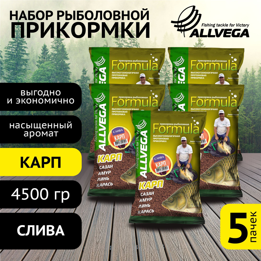 Прикормка для рыбалки ALLVEGA "Formula КАРП СЛИВА" 5 пакетов по 900 гр. / прикормка на карпа/ аромат #1