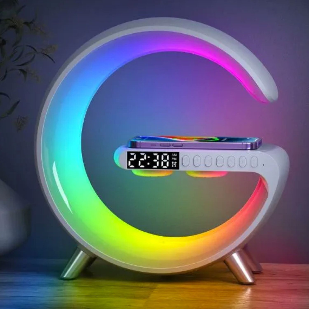 Красивые настольные часы - будильник с беспроводной зарядкой / с подсветкой RGB 256 режимов освещения #1