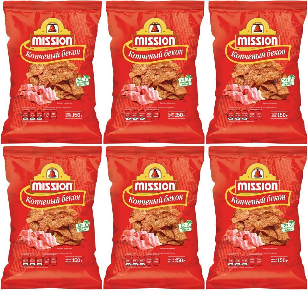 Чипсы кукурузные Mission Копченый бекон, комплект: 6 упаковок по 150 г  #1