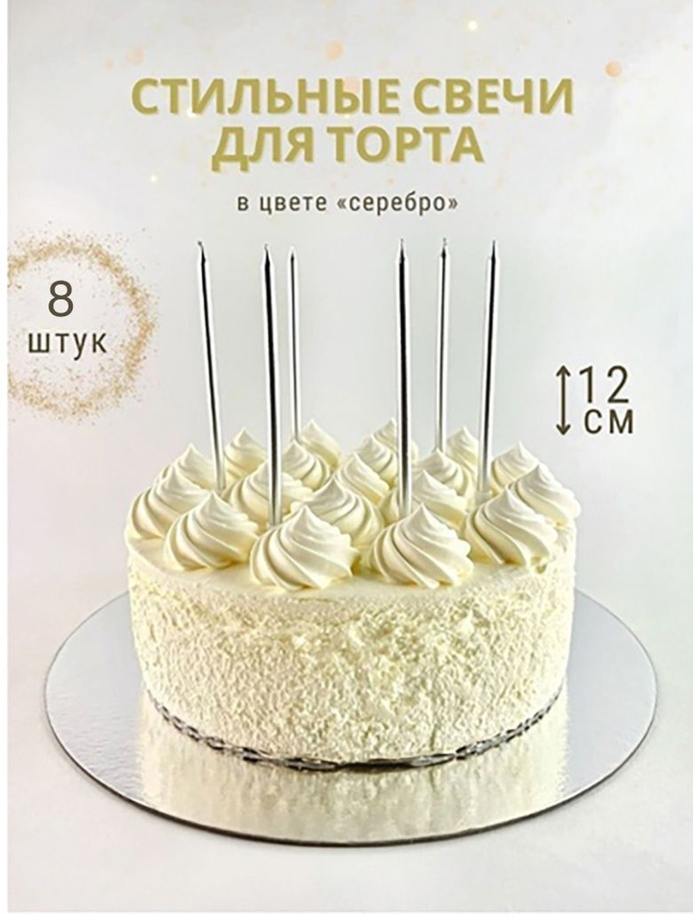Свечи в торт высокие серебристый металлик, Свечи для торта,Свечи С днем рождения,свечи коктейльные,свечи #1