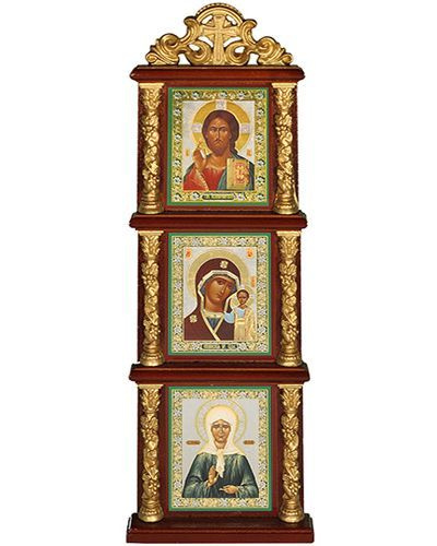 Иконостас тройной с иконами вертикальный (Господь Вседержитель, "Казанская" Божия Матерь, блаженная Матрона #1