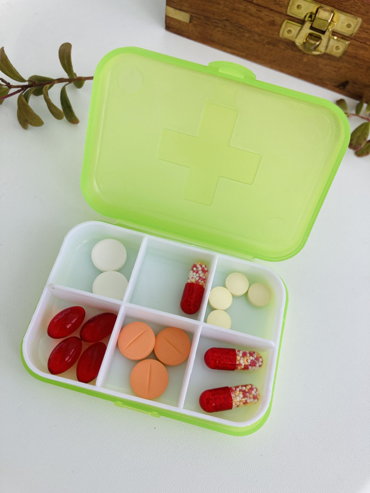 Таблетница с 6 отсеками, органайзер для лекарств - купить по выгодной ...