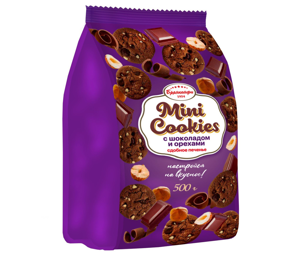 Печенье сдобное "Mini Cookies" с шоколадом и орехами 500г/2 шт./Брянконфи  #1