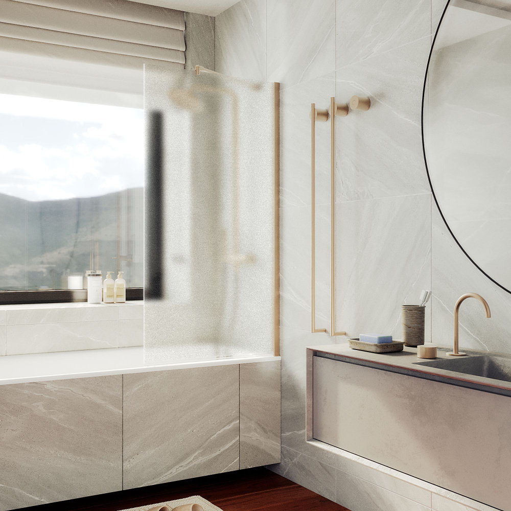 Стеклянная шторка на ванну 1400Х700, широкий профиль бронза, стекло сатин  #1