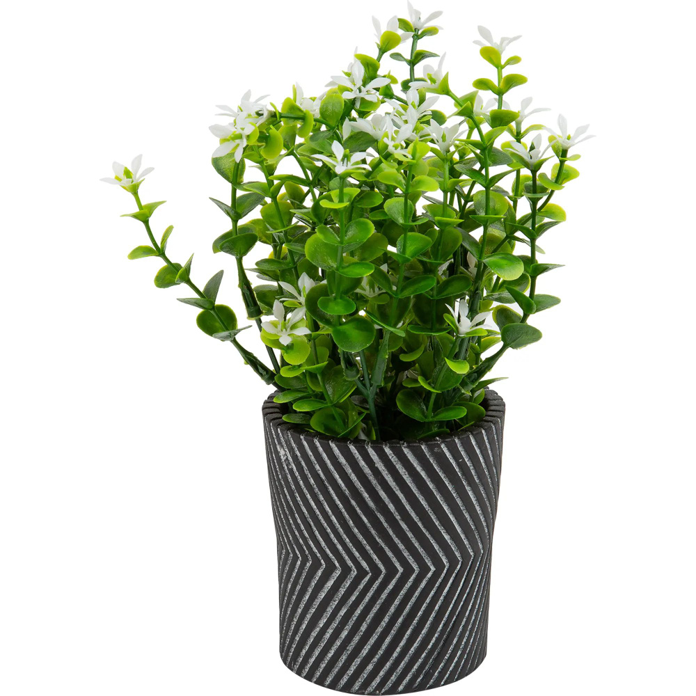 Искусственное растение 19 см в горшке с орнаментом бело-зеленое ПВХ  #1