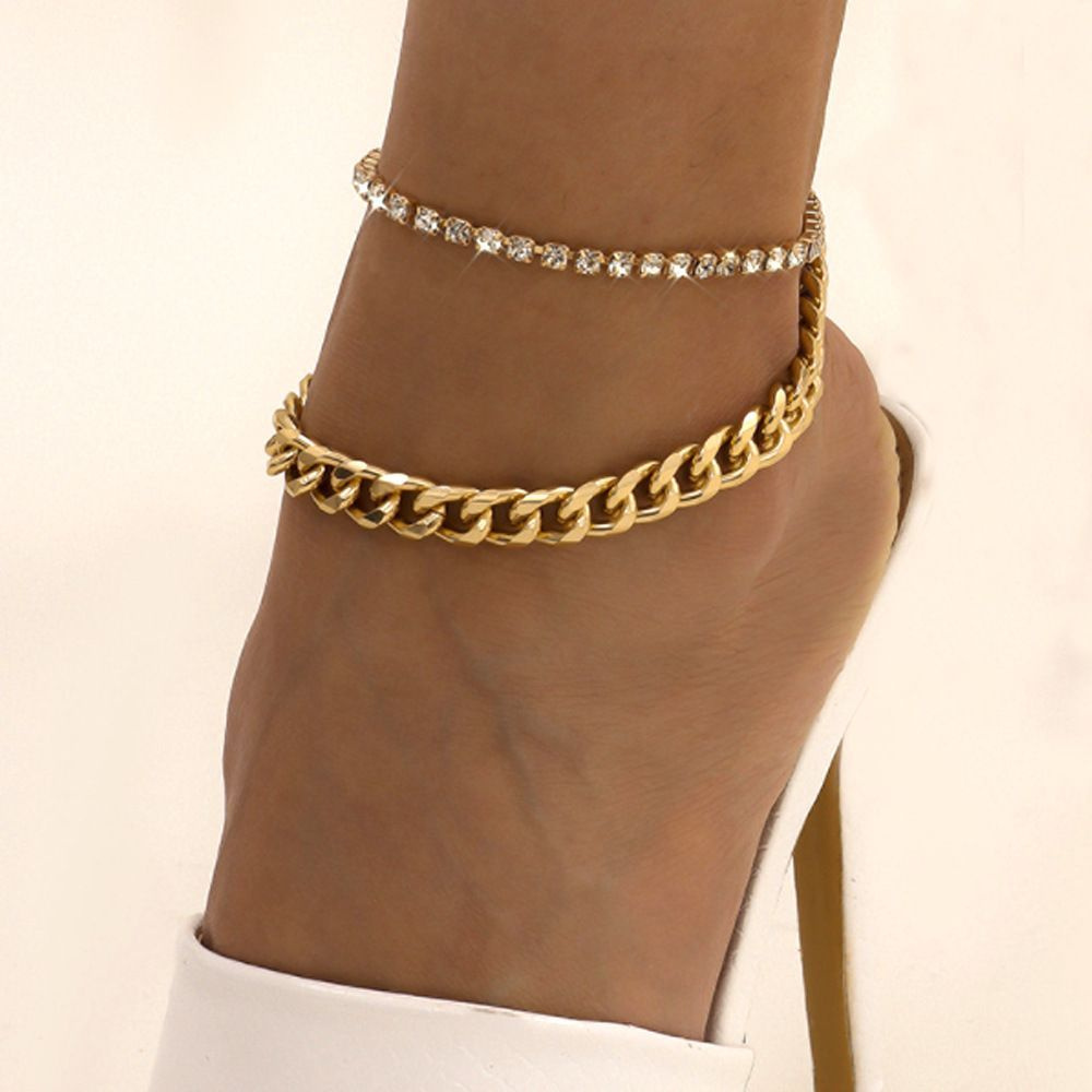 Женский браслет, женский набор браслетов на ногу золото и бриллианты, кристаллы, анклет  #1