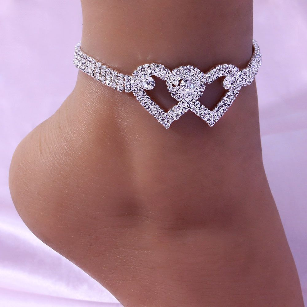 Женский браслет, женский браслет на ногу белое золото серебро, бриллиантовый платиновый кристалл, анклет #1