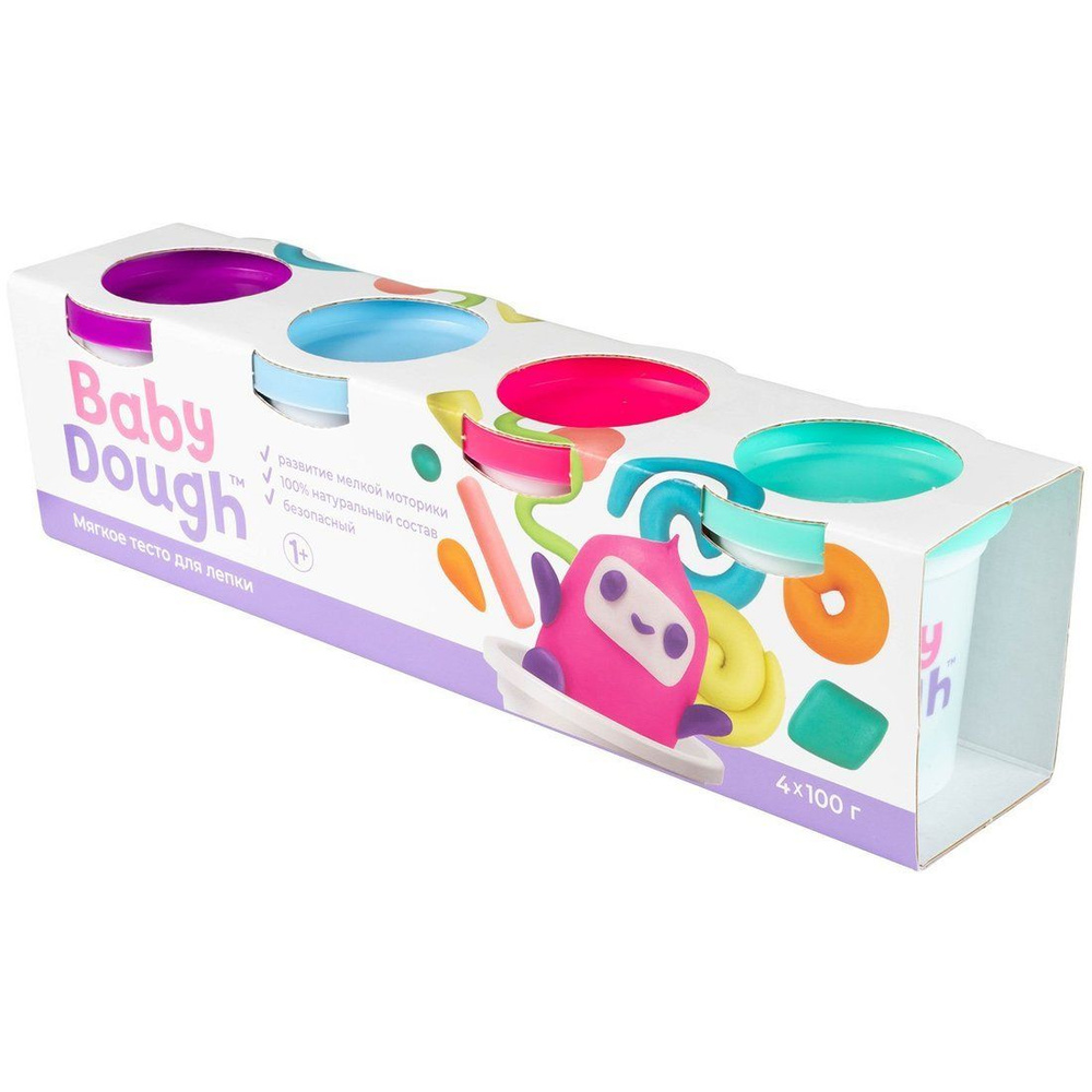 Тесто для лепки BabyDough, набор 4 цвета (фиолетовый, мятный, розовый, нежно-голубой)  #1