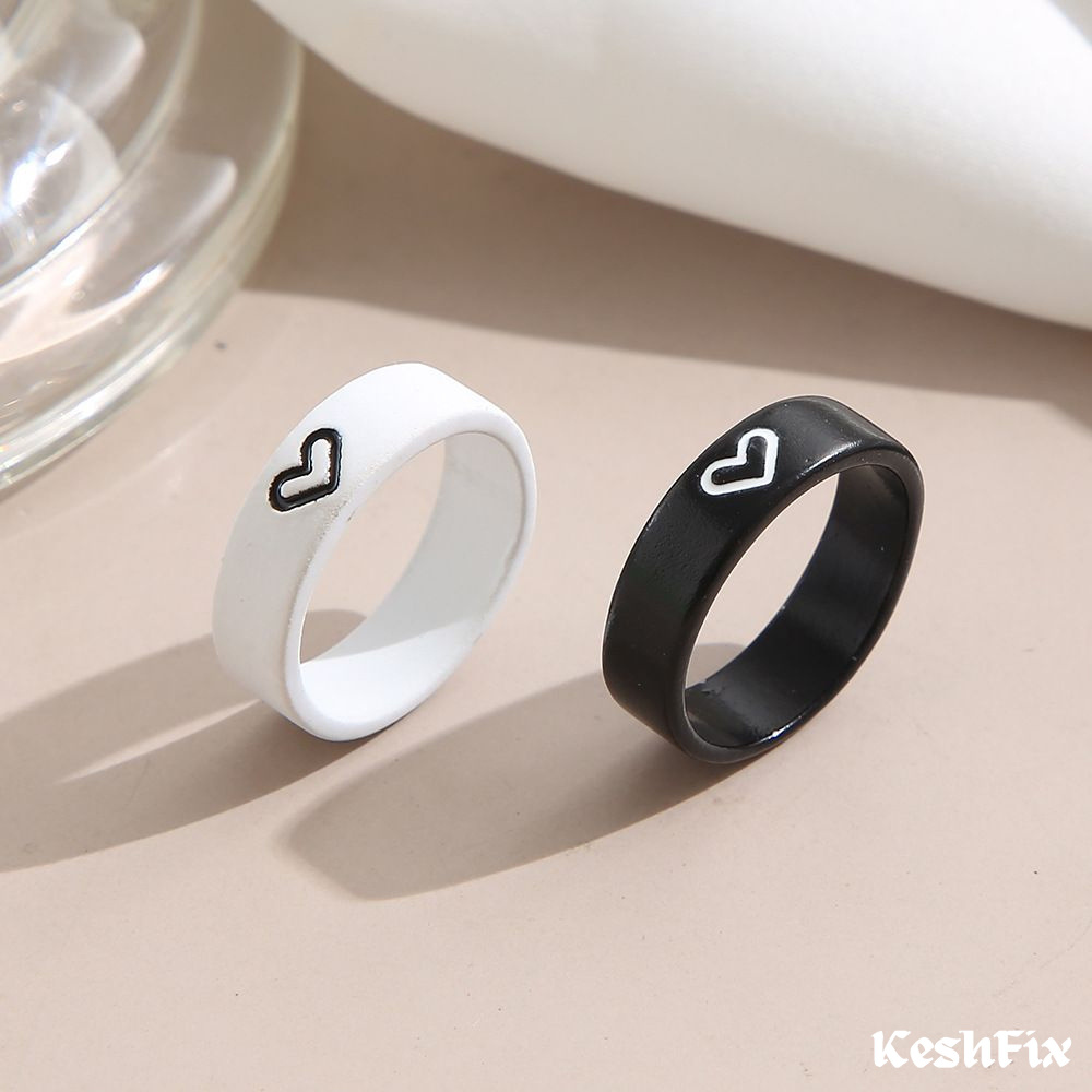 Комплект колец Сердца, парные кольца 2 шт., черное и белое KeshFix  #1