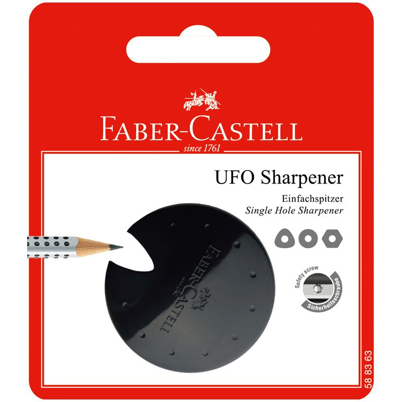 3 шт. Точилка пластиковая Faber-Castell "Ufo" 1 отверстие, красная/черная/синяя, блистер  #1