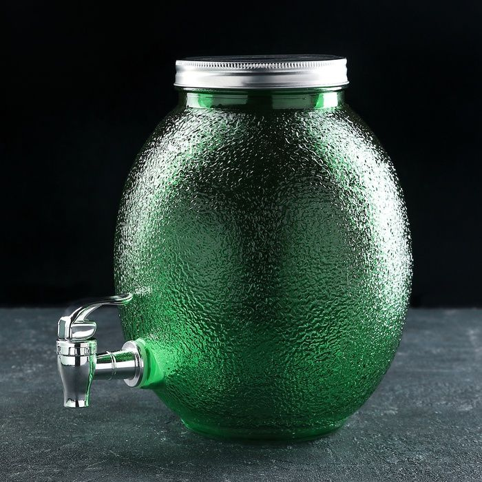 Диспенсер для напитков стеклянный КНР "Фреш", 4 л, 21х16х24 см, зеленый  #1