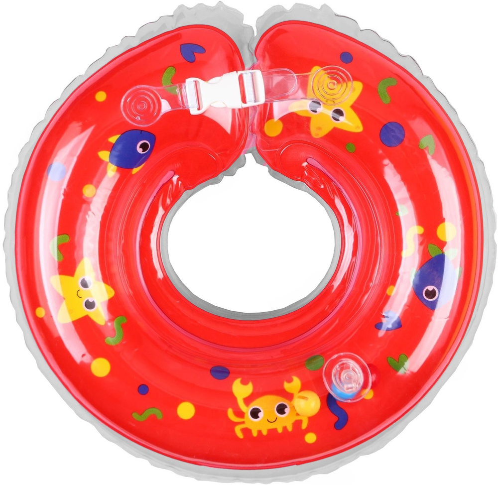 Детский надувной круг на шею "Давай купаться" с погремушками, для безопасного купания, двухкамерный, #1