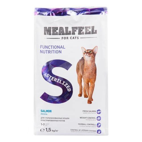 Сухой корм Mealfeel sterilized с лососем для стерилизованных кошек 1,5 кг  #1