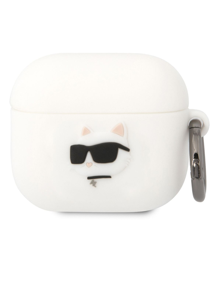 Чехол Karl Lagerfeld Silicone для наушников Apple Airpods 3 / Аирподс силиконовый, с карабином, с принтом #1