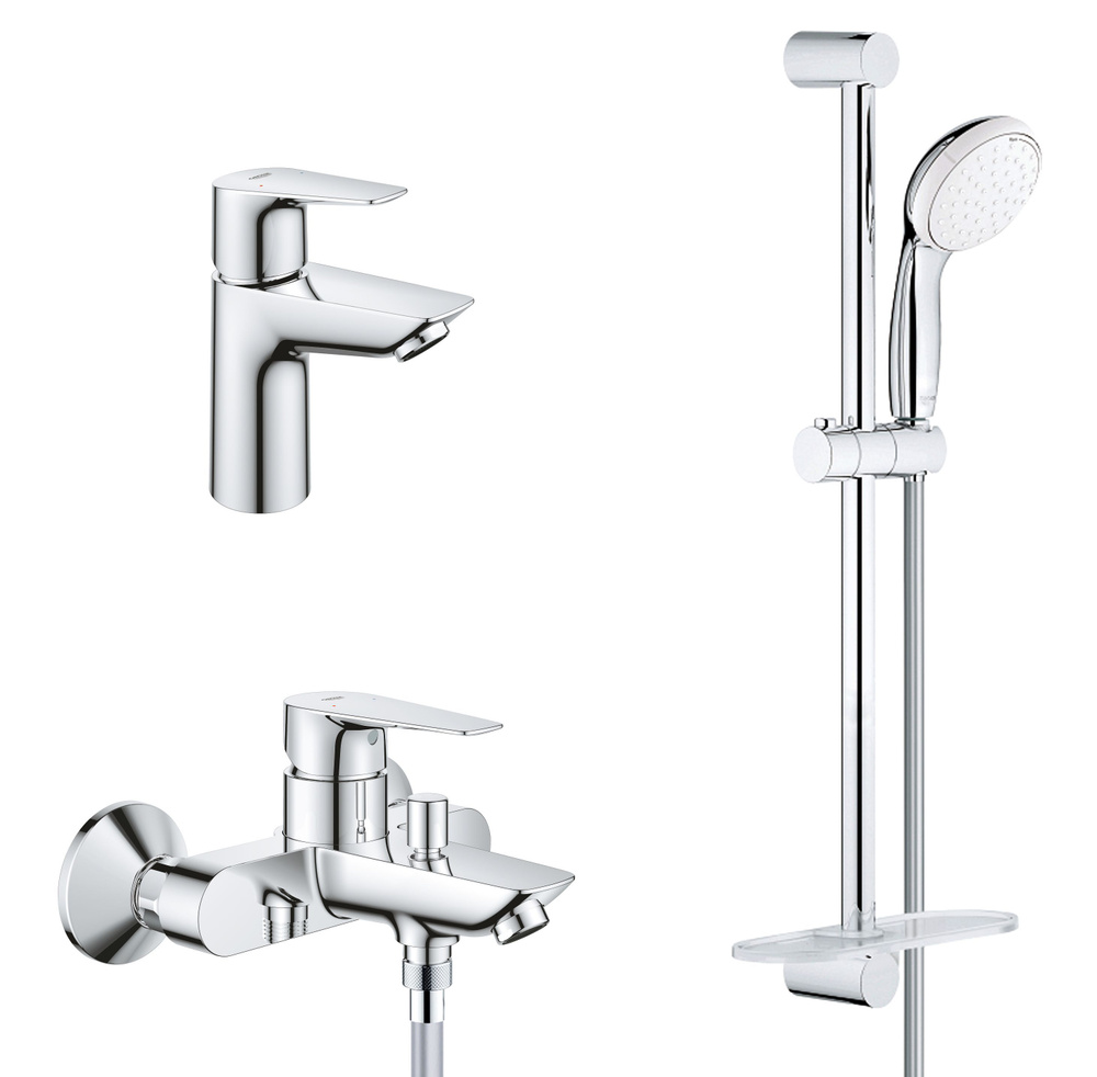 Комплект смесителей для ванной Grohe BauEdge New S-Size с полочкой, хром  #1