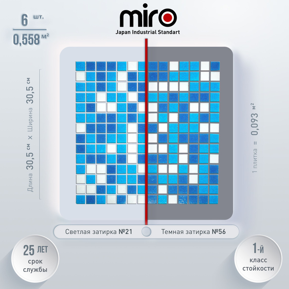 Плитка мозаика MIRO (серия Einsteinium №127), универсальная стеклянная плитка мозаика для ванной комнаты #1