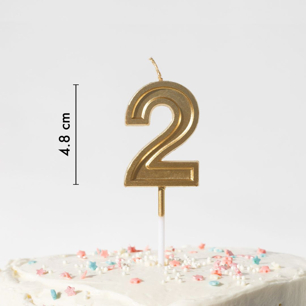 Свечи для торта на День Рождения цифра номер 2, золотая #1