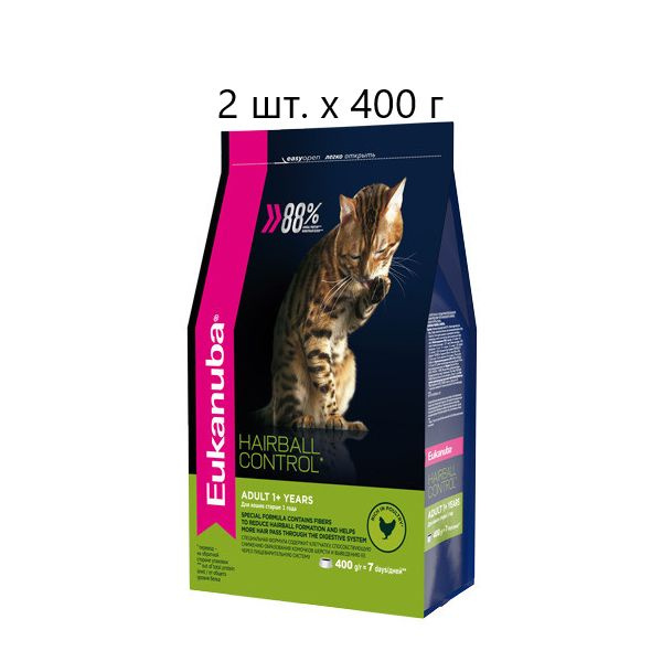 Сухой корм для кошек Eukanuba Cat Hairball Control Adult 1+ years, для вывода шерсти, для живущих в помещении, #1