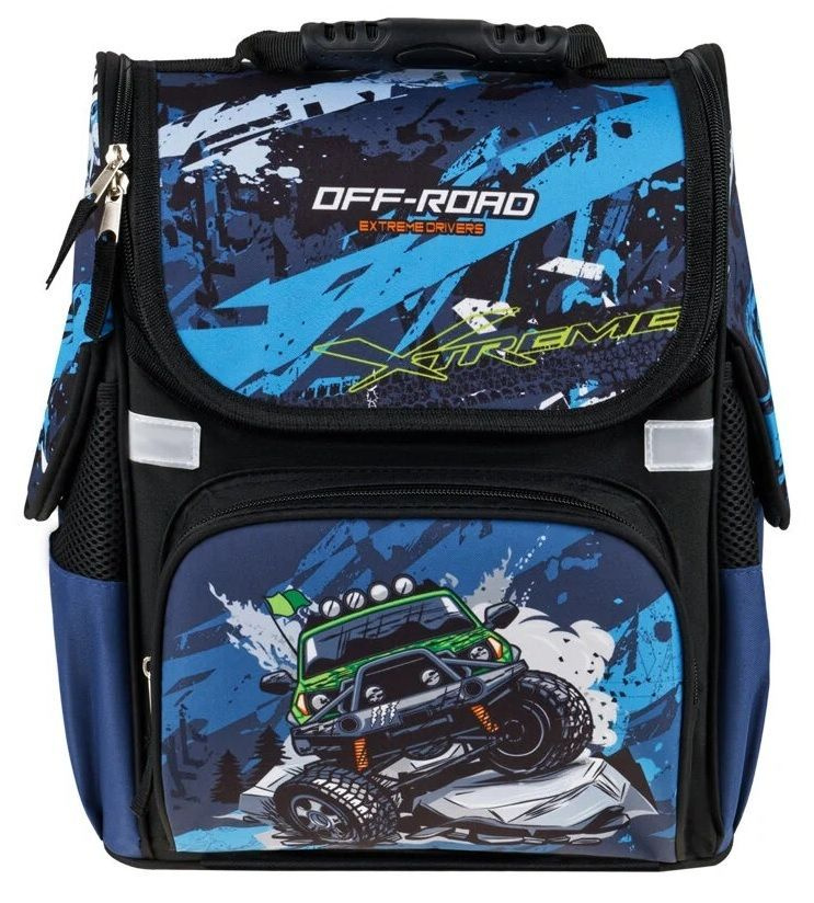 Ранец ArtSpace Junior "Off-road" 37х28х21см, 1 отделение, 3 кармана, анатомическая спинка, синий, черный #1