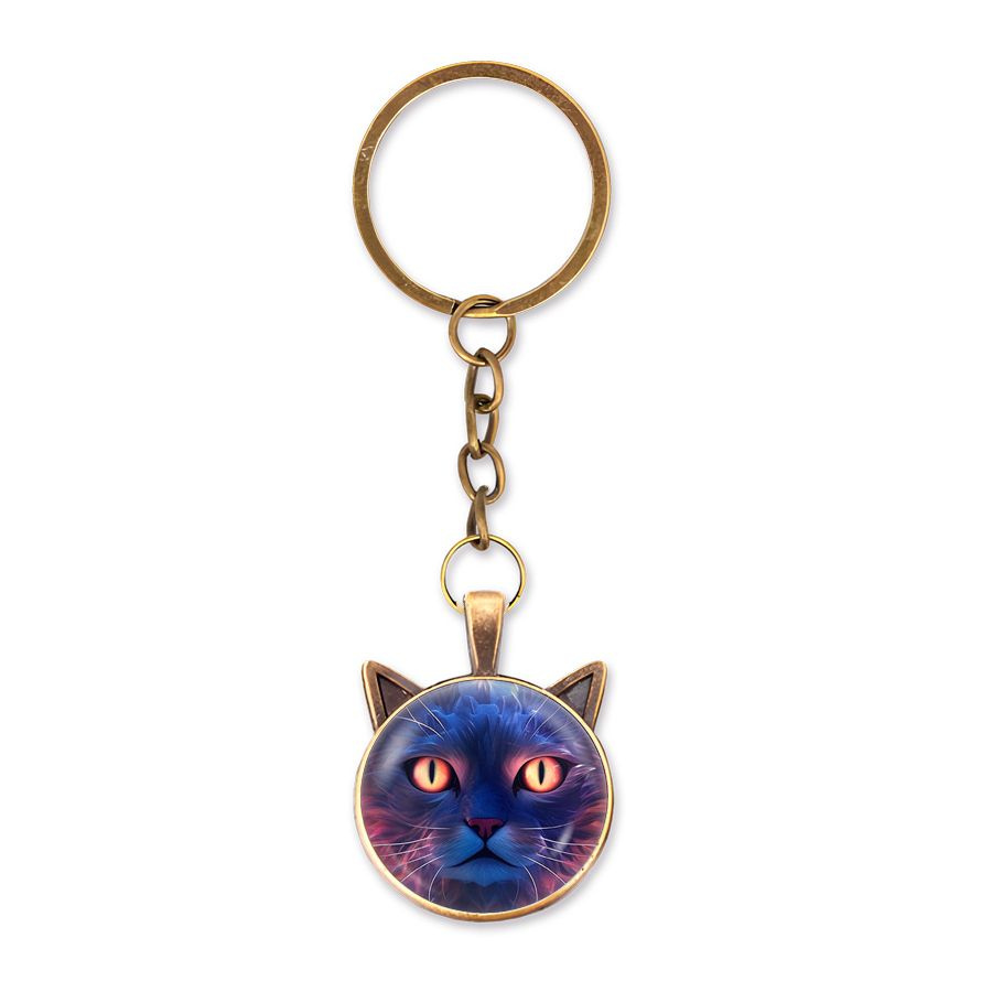 Брелок для ключей талисман Totem Animal - Астральный кот, изображение защищено стеклянной 3D линзой, #1