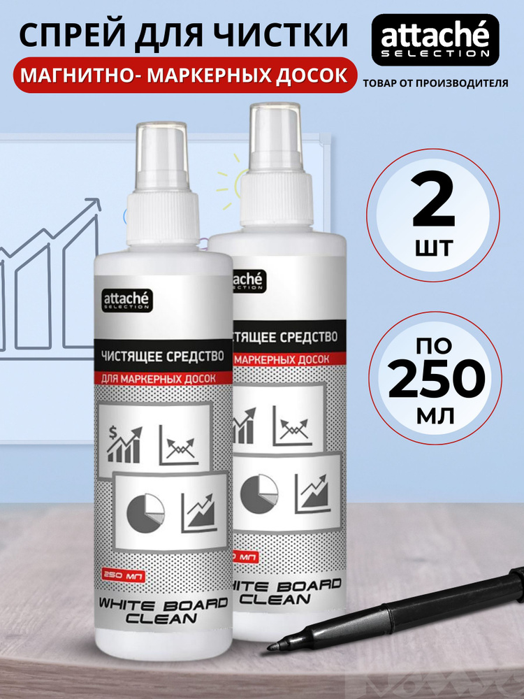 Спрей для чистки маркерных досок Attache Selection, 250 мл, 2 штуки в ...