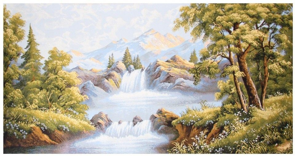 Гобеленовое панно / для картин / рукоделие Горная река 48х95 см  #1